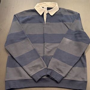 Zara Men's Blue Striped Polo Shirt